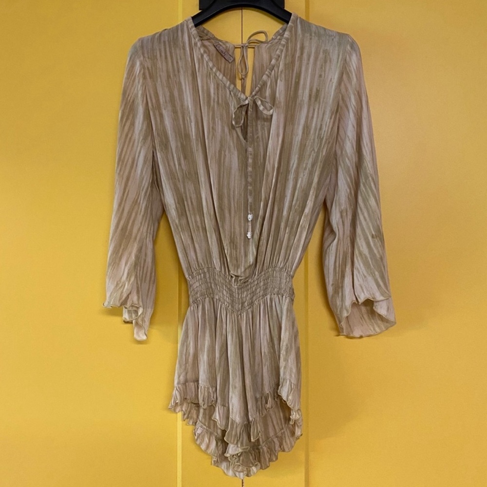 Khush Beige Front & Back Tie Bell Sleeves Romper S